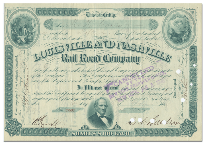 Louisville and Nashville Rail Road Company Stock Certificate