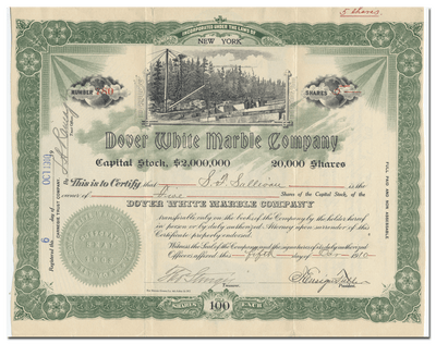 Dover White Marble Company Stock Certificate