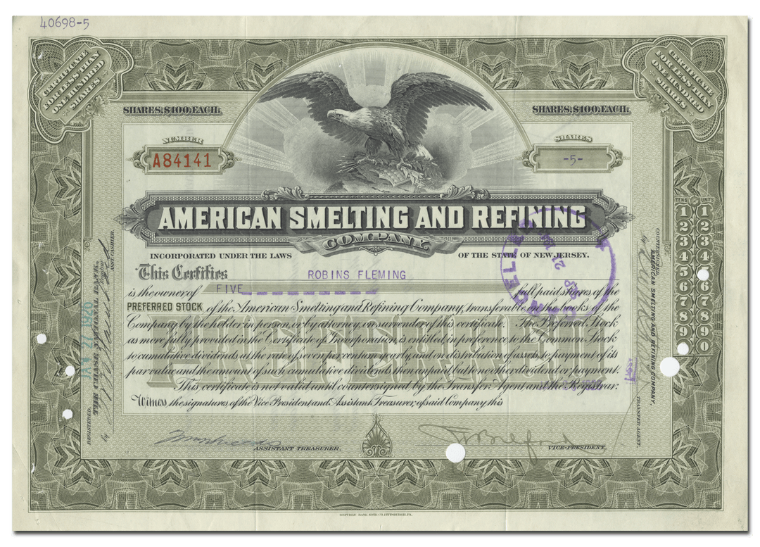 American Smelting and Refining Company Stock Certificate