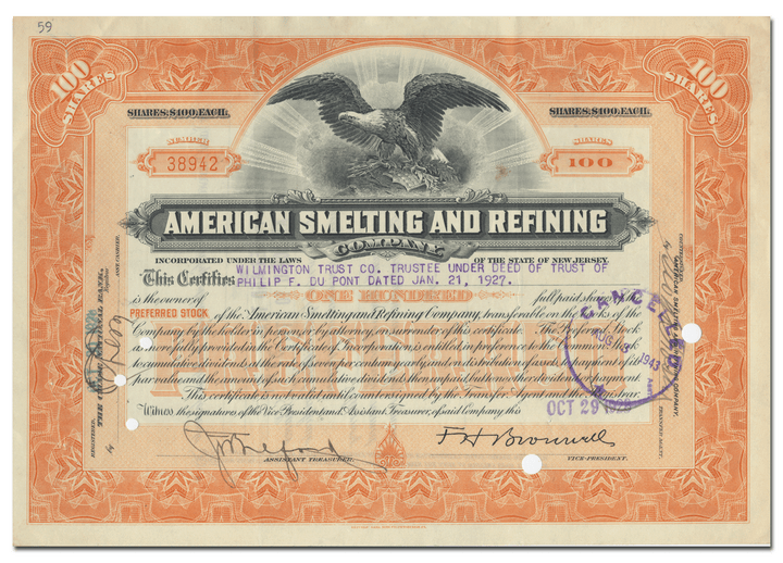 American Smelting and Refining Company Stock Certificate