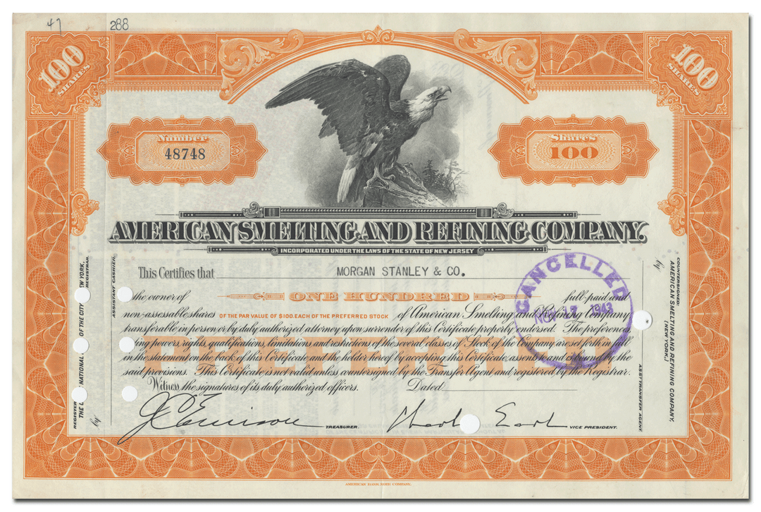 American Smelting and Refining Company Stock Certificate