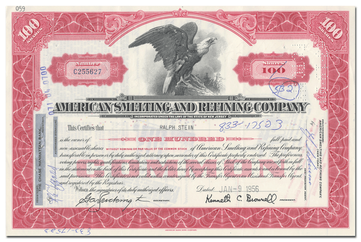 American Smelting and Refining Company Stock Certificate