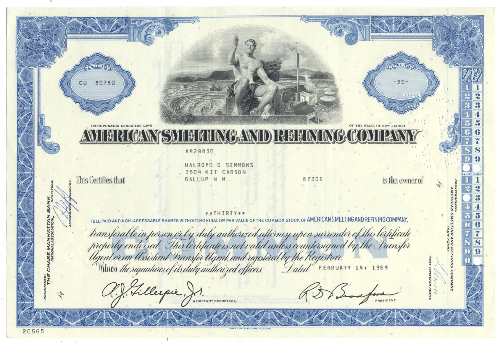American Smelting and Refining Company Stock Certificate