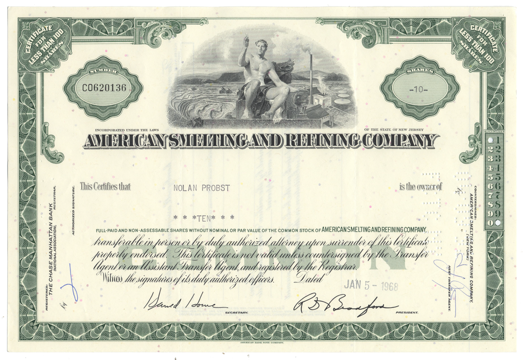 American Smelting and Refining Company Stock Certificate