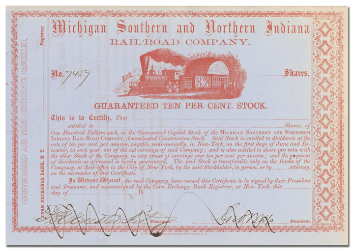 Michigan Southern and Northern Indiana Rail-Road Company Stock Certificate