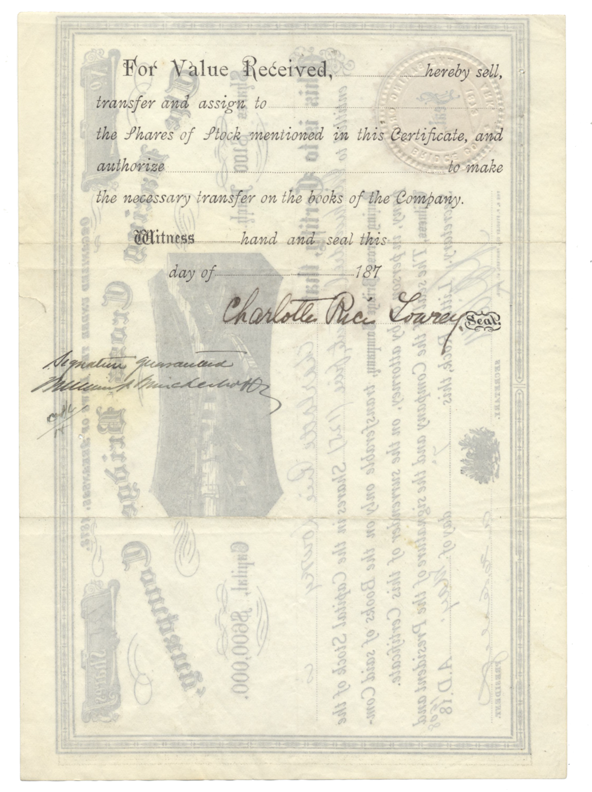 Baring Cross Bridge Company Stock Certificate