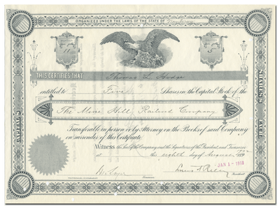 Mine Hill Railroad Company Stock Certificate