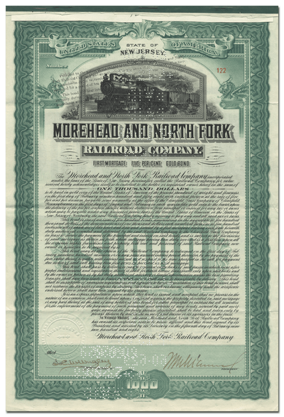 Morehead and North Fork Railroad Company Bond Certificate