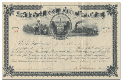 Little Rock, Mississippi River and Texas Railway Company Stock Certificate