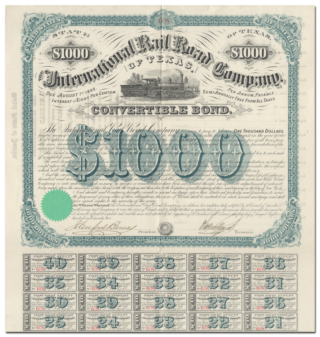 International Rail Road Company of Texas Bond Certificate