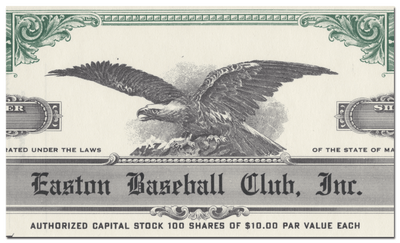 Easton Baseball Club, Inc. Stock Certificate