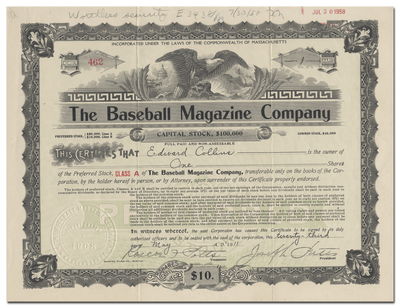 Baseball Magazine Company Stock Certificate