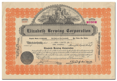 Elizabeth Brewing Corporation Stock Certificate