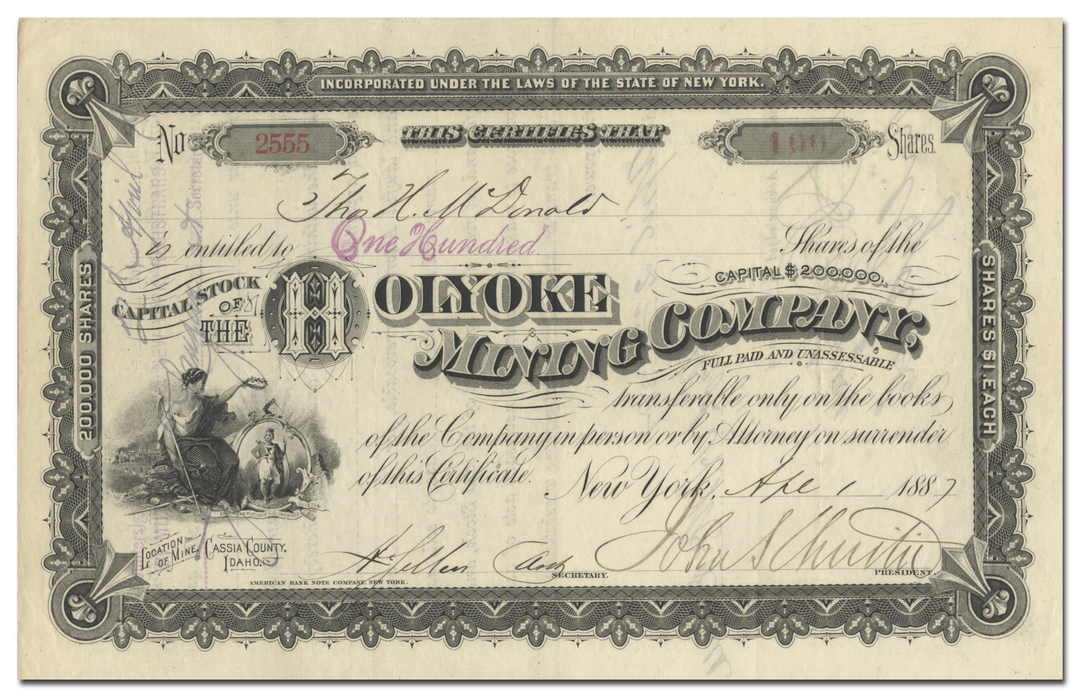 Holyoke Mining Company Stock Certificate