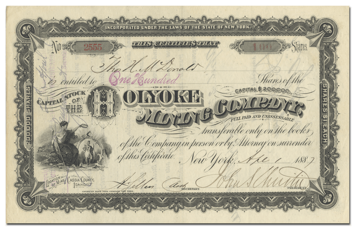 Holyoke Mining Company Stock Certificate