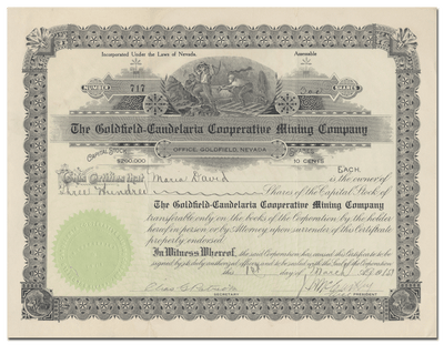 Goldfield-Candelaria Cooperative Mining Company Stock Certificate
