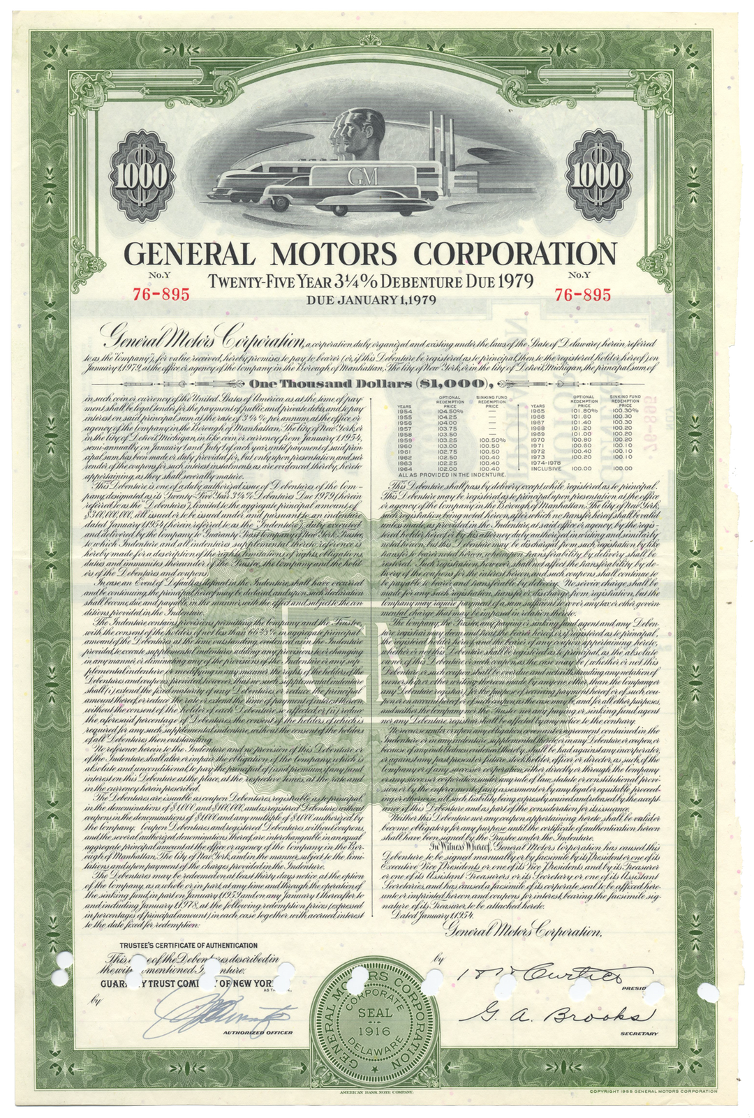 General Motors Corporation Bond Certificate