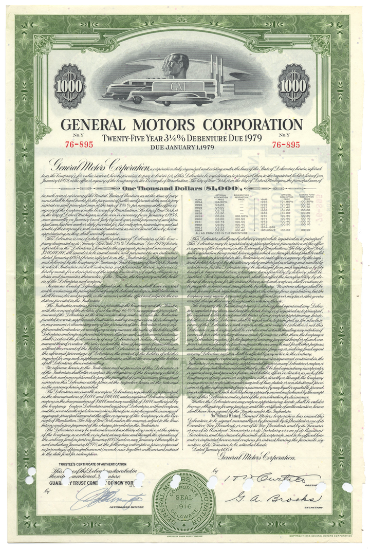 General Motors Corporation Bond Certificate