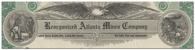 Reorganized Atlanta Mines Company Stock Certificate
