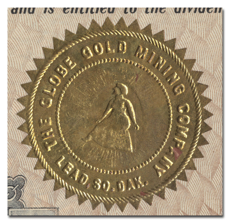 Globe Gold Mining Company Stock Certificate (Company Seal)