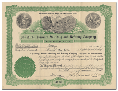 Kirby Furnace Smelting and Refining Company Stock Certificate