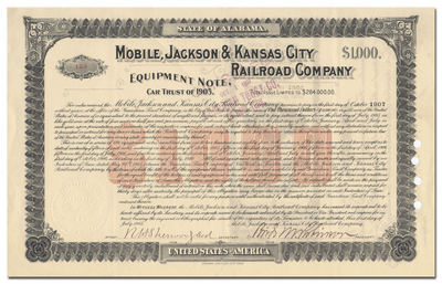 Mobile, Jackson and Kansas City Railroad Company Bond Certificate