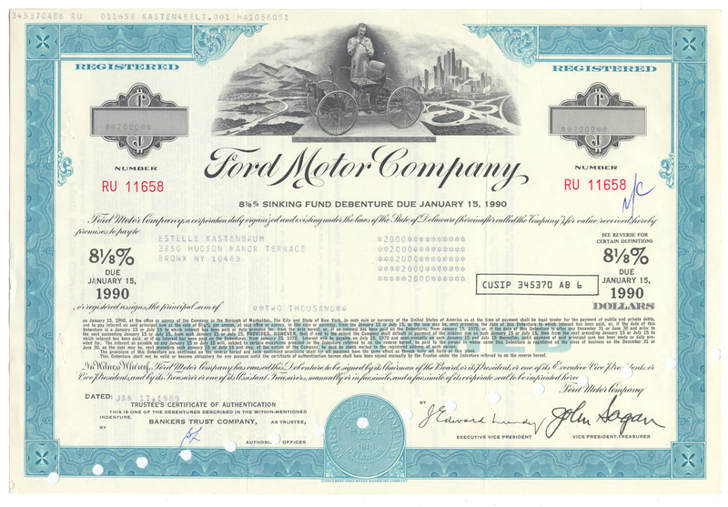 Ford Motor Company Bond Certificate