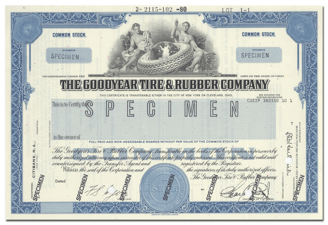 Goodyear Tire & Rubber Company Specimen Stock Certificate