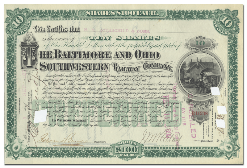 Baltimore and Ohio Southwestern Railway Company Stock Certificate