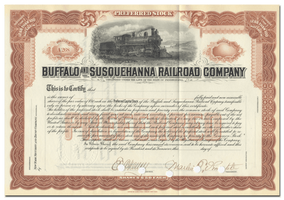 Buffalo and Susquehanna Railroad Company Stock Certificate