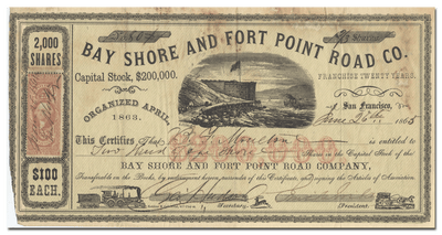 Bay Shore and Fort Point Road Co. Stock Certificate