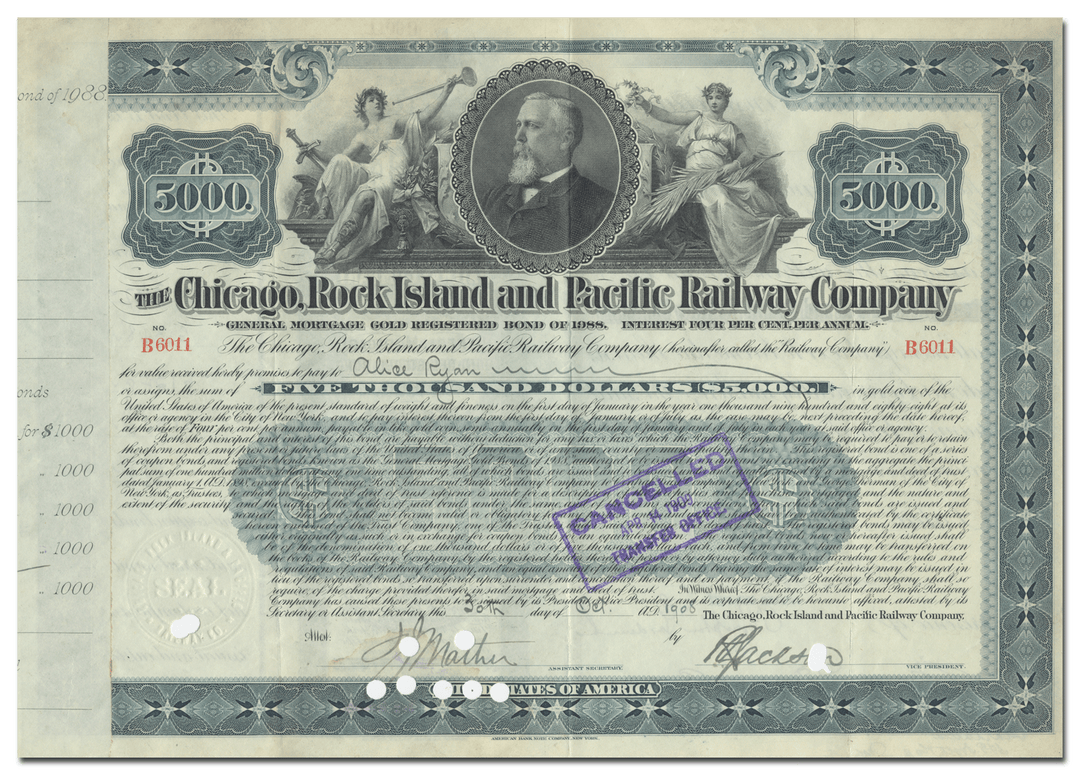 Chicago, Rock Island and Pacific Railway Company Bond Certificate