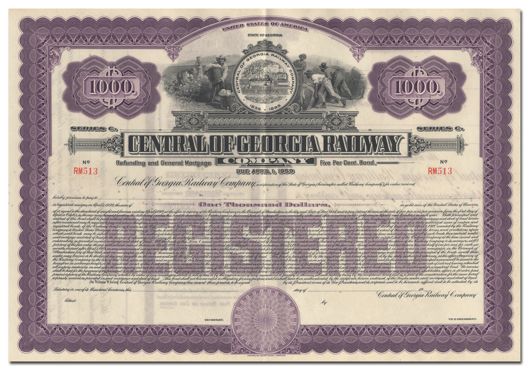 Central of Georgia Railway Company Bond Certificate