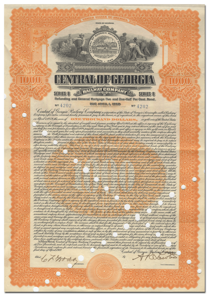 Central of Georgia Railway Company Bond Certificate