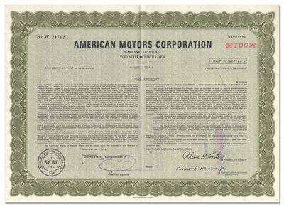 American Motors Corporation Stock Warrant