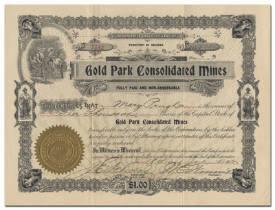 Gold Park Consolidated Mines Stock Certificate