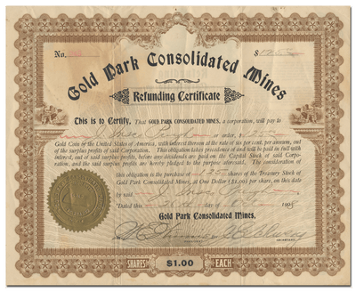 Gold Park Consolidated Mines Stock Certificate