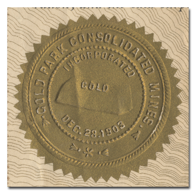 Gold Park Consolidated Mines Stock Certificate