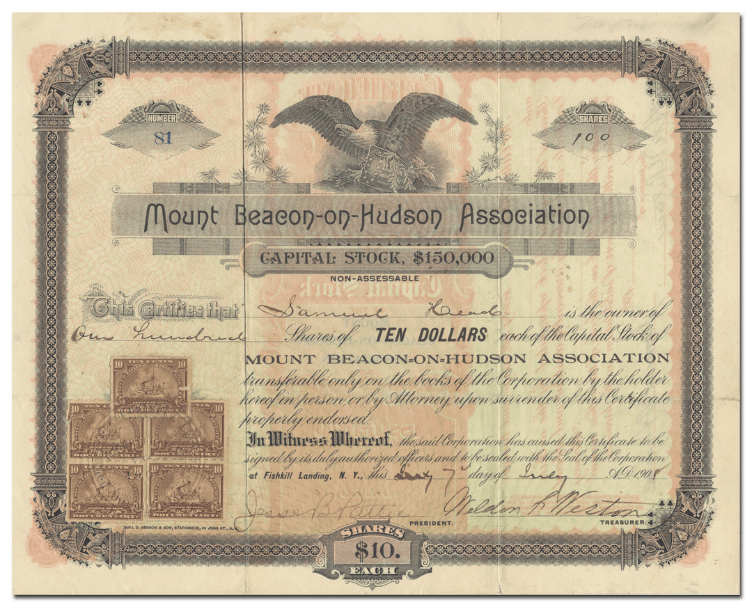 Mount Beacon-on-Hudson Association Stock Certificate