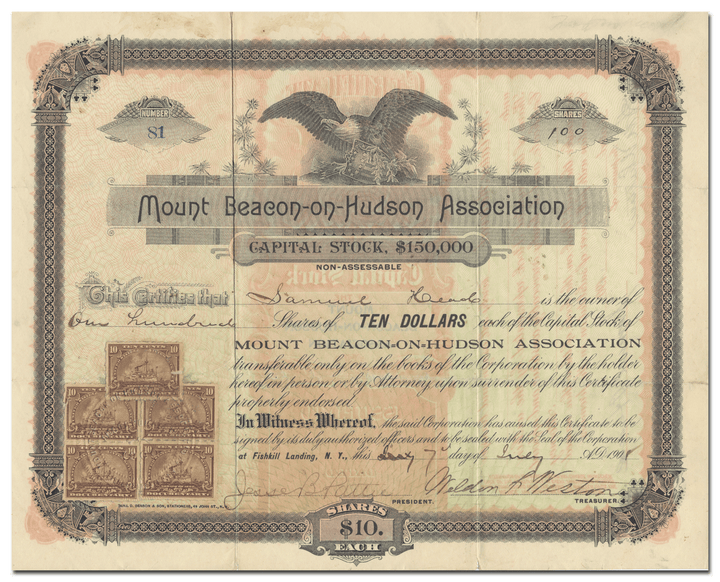 Mount Beacon-on-Hudson Association Stock Certificate