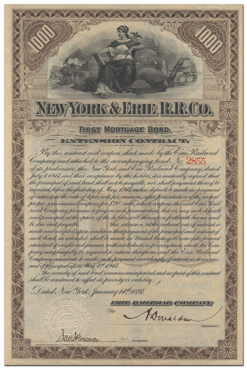 New York & Erie Rail Road Company Bond Certificate