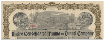 Dinero Consolidated Mining and Tunnel Company Stock Certificate