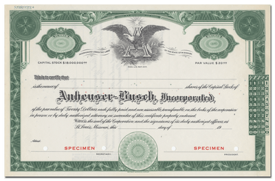 Anheuser-Busch, Incorporated Specimen Stock Certificate