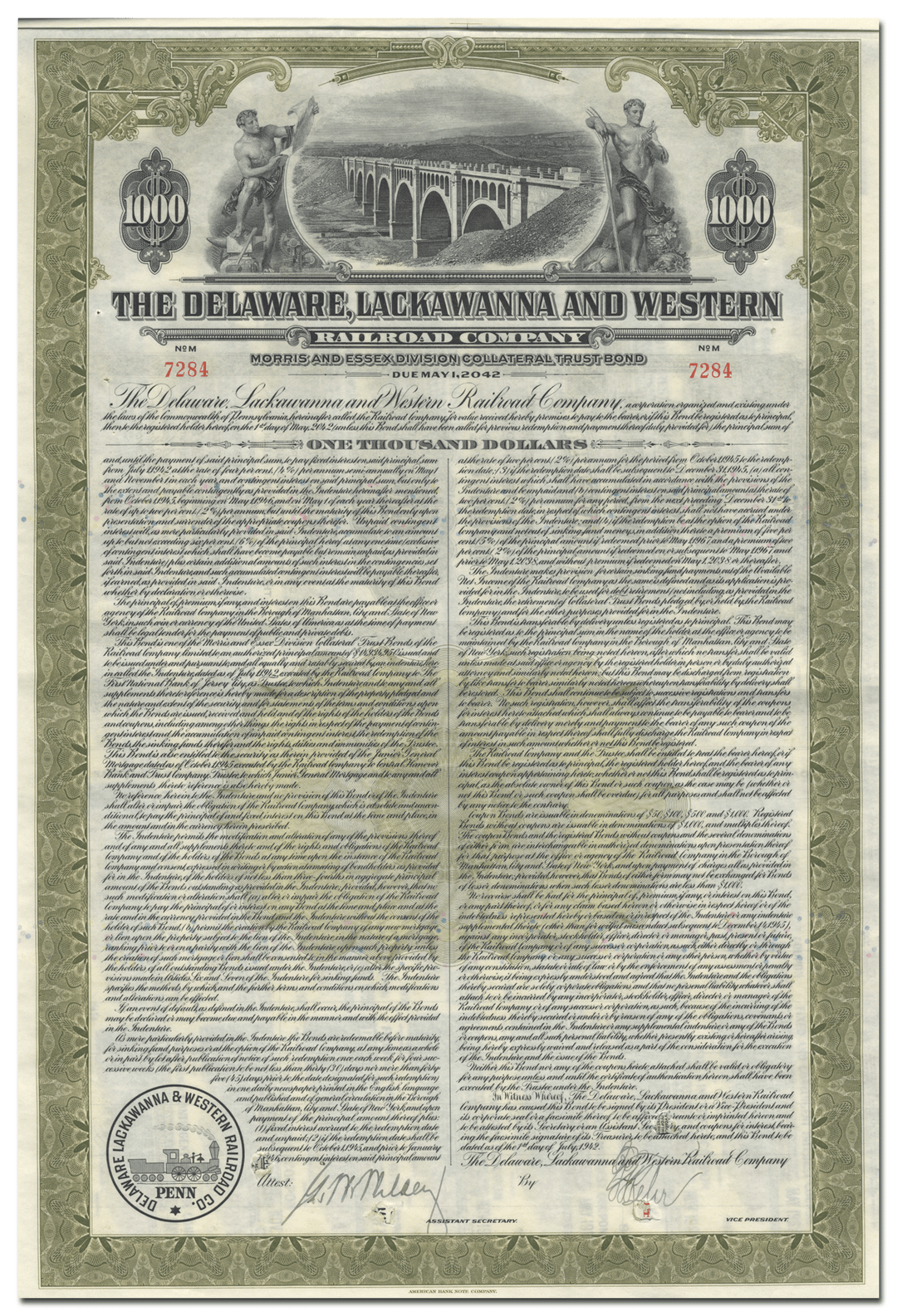 Delaware, Lackawanna and Western Railroad Company Bond Certificate