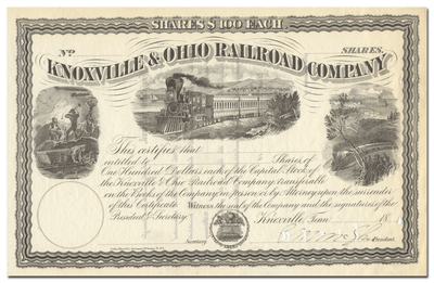 Knoxville & Ohio Railroad Company Stock Certificate