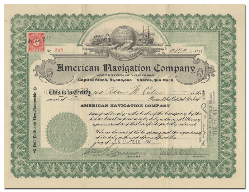 American Navigation Company Stock Certificate