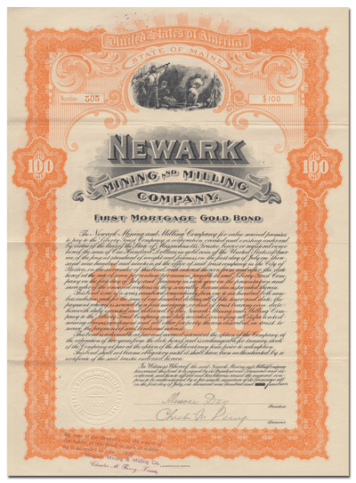Newark Mining and Milling Company Bond Certificate