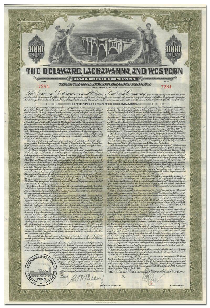 Delaware, Lackawanna and Western Railroad Company Bond Certificate
