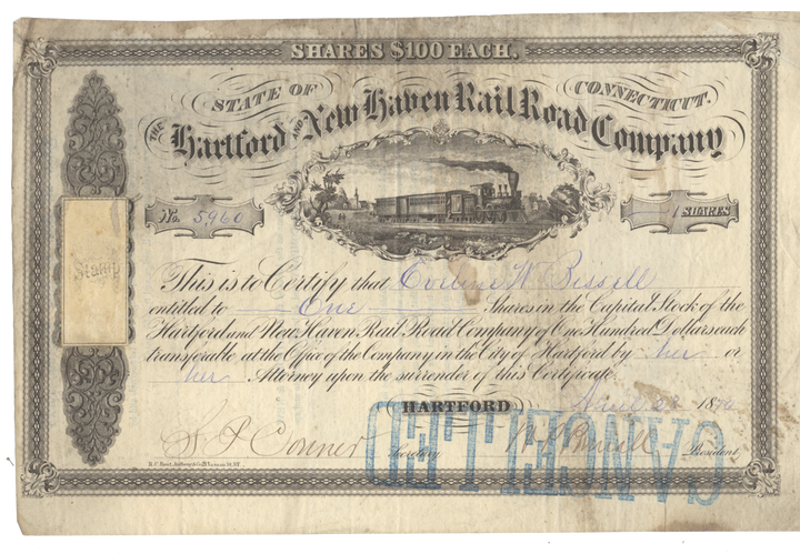 Hartford and New Haven Rail Road Company Stock Certificate