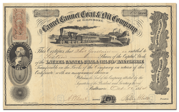 Laurel Cannel Coal & Oil Company of Baltimore Stock Certificate